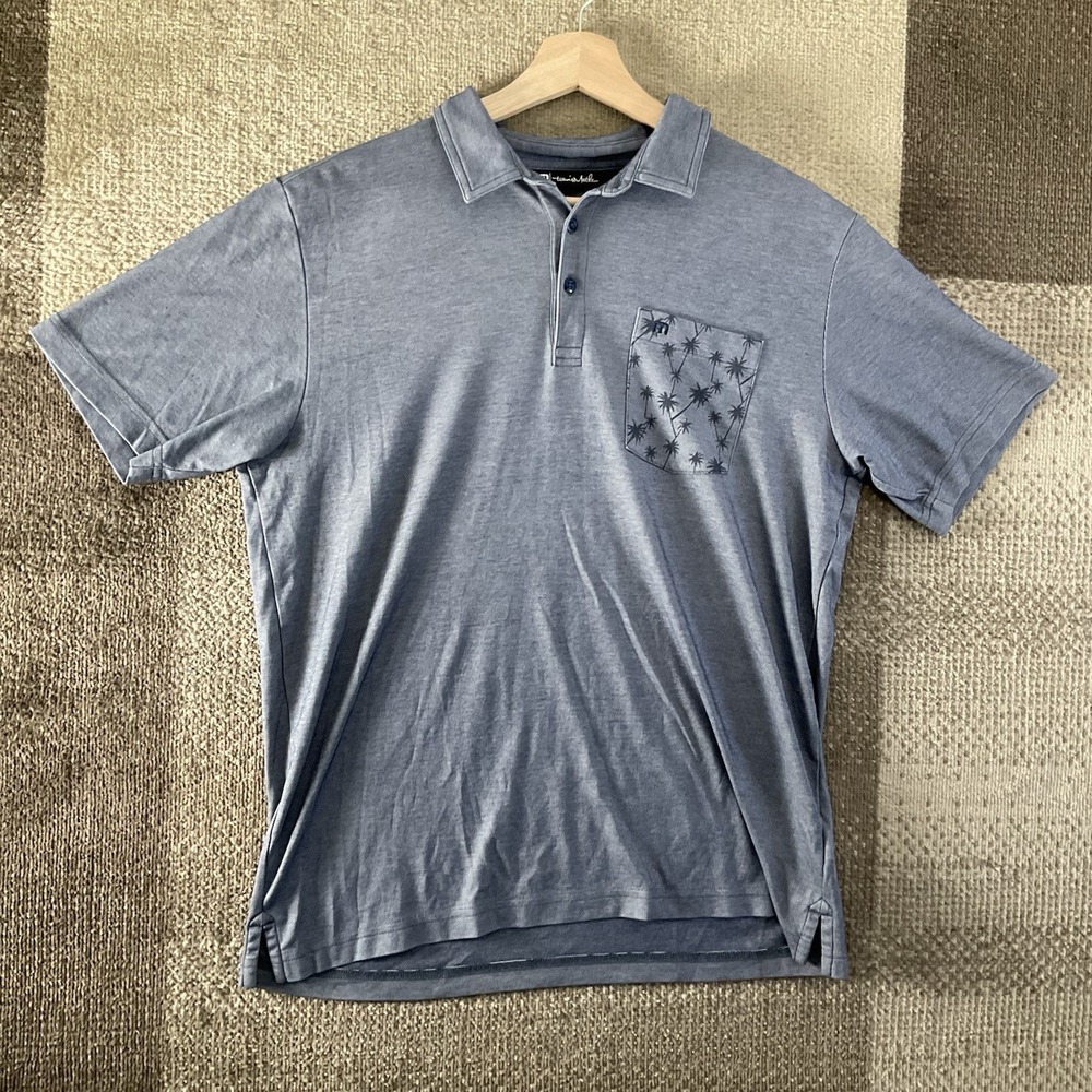 Travis Mathew Polo Shirt Palm Tree Front Pocket Mens M Gray Performance Golf
